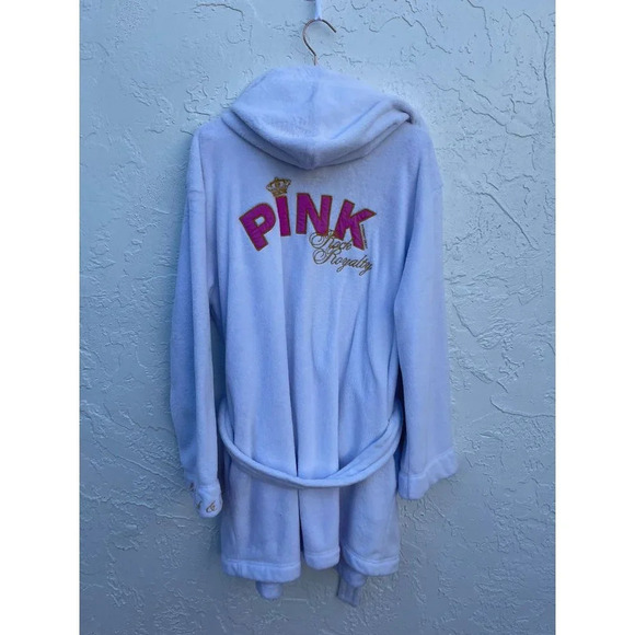PINK Victorias Secret Womens Hooded Bling Sherpa Robe White Sz M/L - Picture 9 of 11